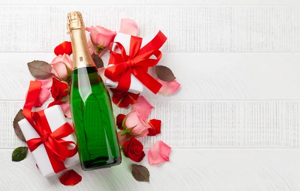 Любовь, цветы, подарок, романтика, розы, love, шампанское, happy