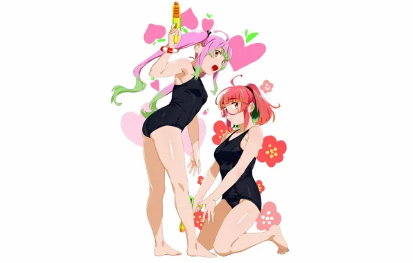 Sexy, ass, pink hair, red hair, long hair, legs, girls, anime