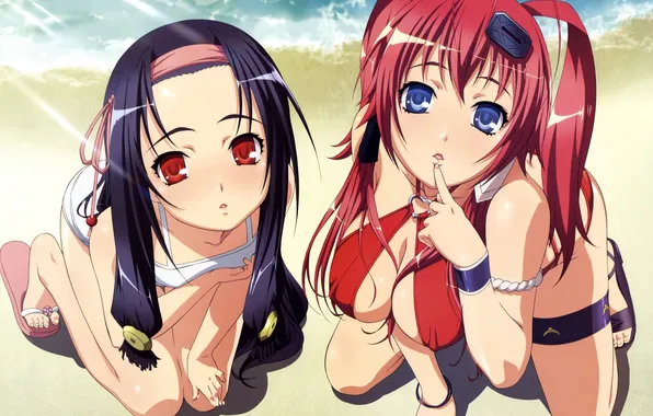 Пляж, девушка, две