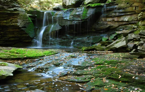 Картинка камни, водопад, мох