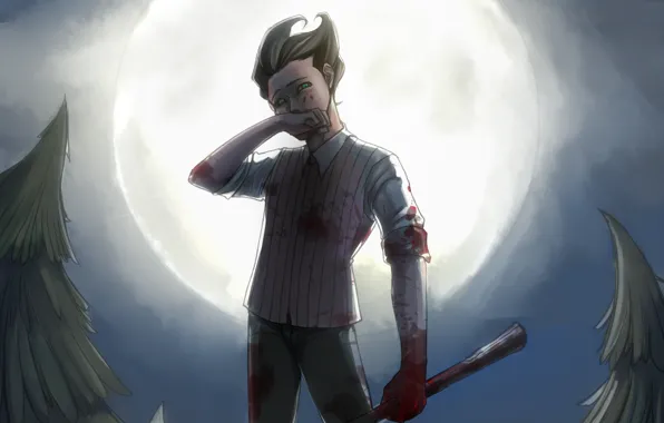 Луна, кровь, игра, ели, арт, парень, Wilson, Don't Starve