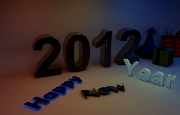 Надпись, цифры, подарки, 2012, happy, года, new, year