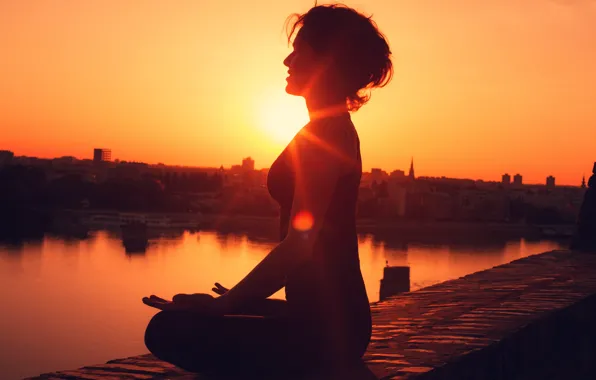 Картинка woman, sunset, pose, yoga