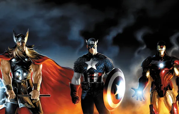 Картинка marvel, Iron Man, Captain America, heroes, Thor