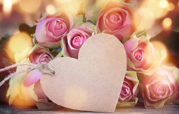 Розы, love, бутоны, heart, pink, flowers, romantic, roses