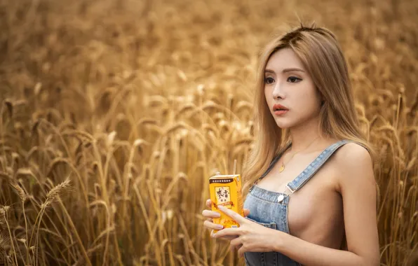 Картинка girl, Model, field, photo, lips, blonde, asian, wheat