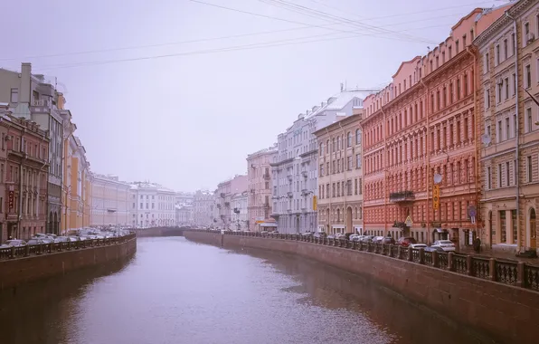 Небо, вода, город, река, улица, здания, дома, канал