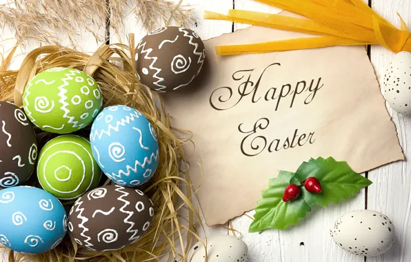 Картинка colorful, Пасха, wood, spring, Easter, eggs, decoration, Happy