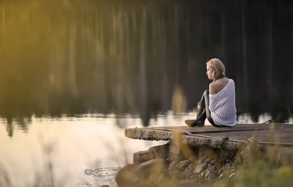 Картинка девушка, природа, озеро
