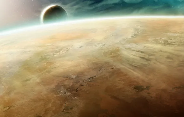 Картинка космос, планета, спутник, атмосфера, Warhammer, 40000, пустынная