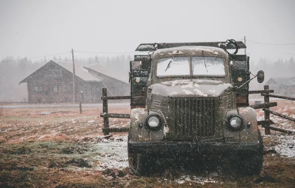 Winter, Snow, Truck, Village, Cold, Mud, Old Truck, Artem Maltsev