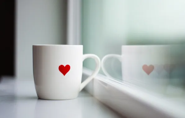 Картинка стекло, макро, чай, сердце, кофе, утро, окно, кружка