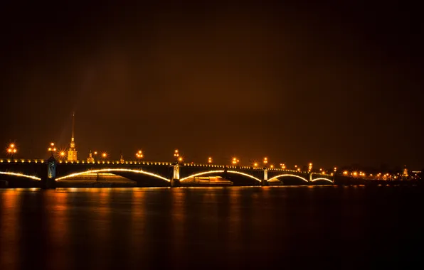 Ночь, мост, темно, Питер, огоньки, фонари, Санкт-Петербург, канал