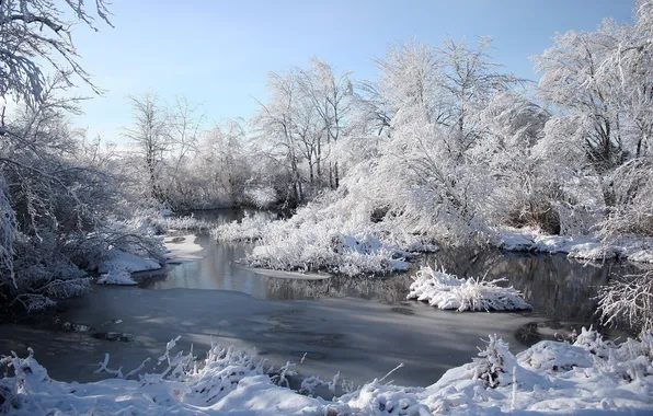 Картинка зима, пейзаж, река