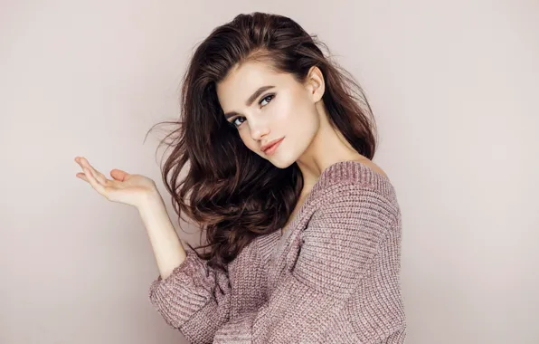 Картинка взгляд, девушка, поза, портрет, красивая, свитер
