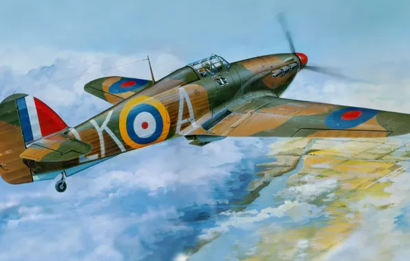 Рисунок, арт, Hurricane, Hawker, ританский одноместный истребитель