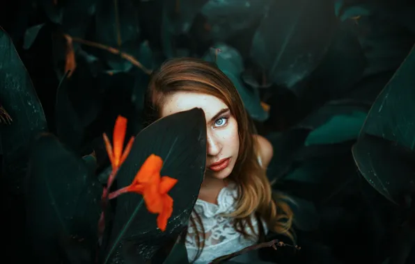 Цветок, листья, веснушки, губки, Ronny Garcia