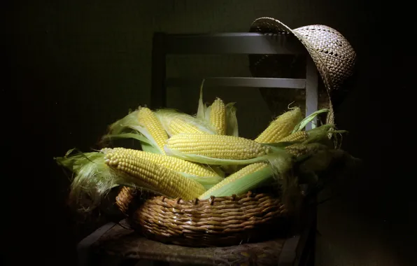 Шляпа, кукуруза, стул