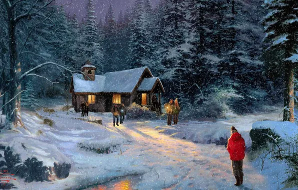 Картинка зима, лес, свет, снег, ночь, шторм, фильм, зимний