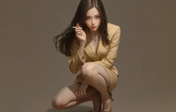 Картинка girl, look, sat down, AI art