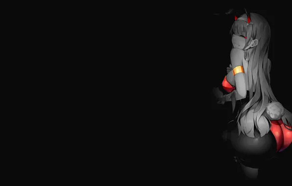 Попа, улыбка, темный фон, позитив, аниме, anime, monochrome, дьяволица