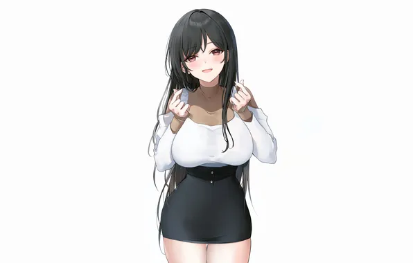 Girl, blouse, long hair, boobs, anime, beautiful, red eyes, pretty