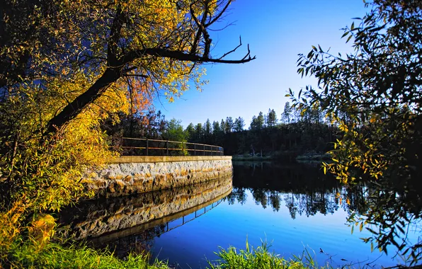 Картинка осень, небо, природа, парк, река, дерево