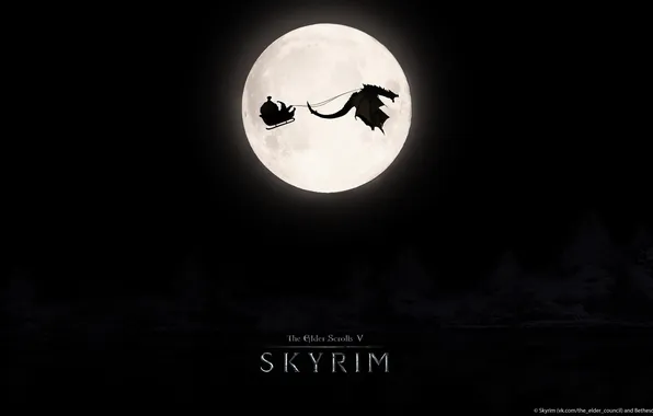 Картинка луна, дракон, новый год, skyrim