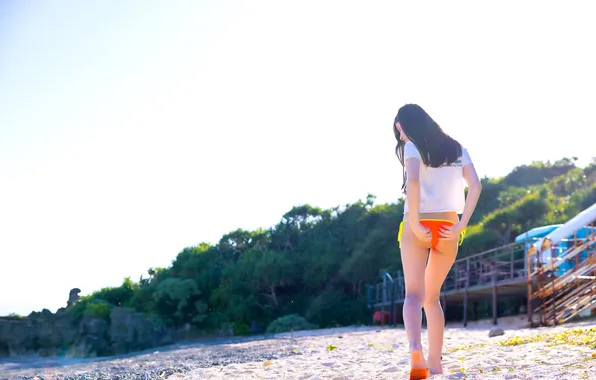 Bikini, Beautiful, Asian, Model, Beach, Woman, Behind, Pretty