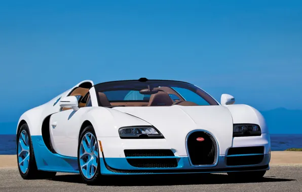 Картинка Roadster, white, Bugatti Veyron, blue, Grand Sport, Vitesse