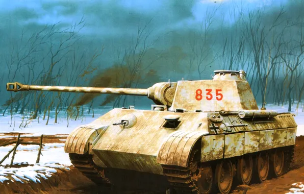 Рисунок, пантера, танк, немцы, вермахт, средний, PzKpfw V, Wrobel
