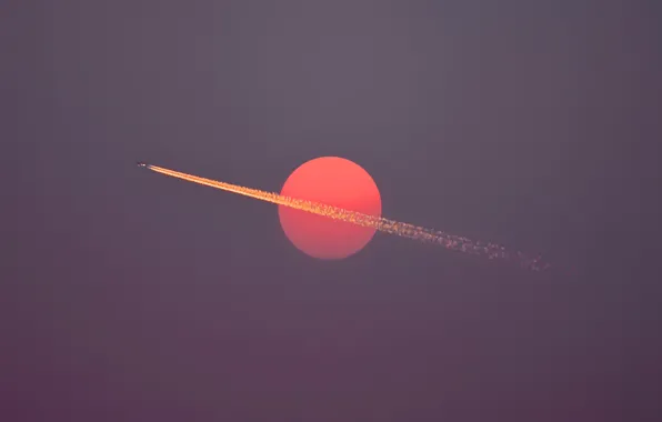Картинка sky, flight, sun, airplane, dusk