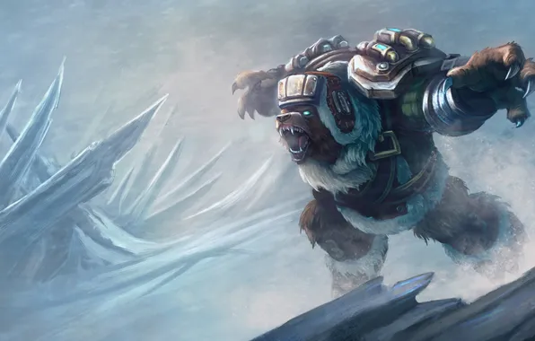 Bear, snow, League of Legends, costume, Northern Storm Volibear