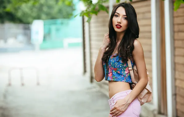 City, woman, beautiful, street, poses