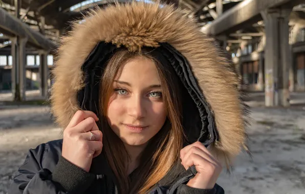 Девушка, лицо, волосы, капюшон