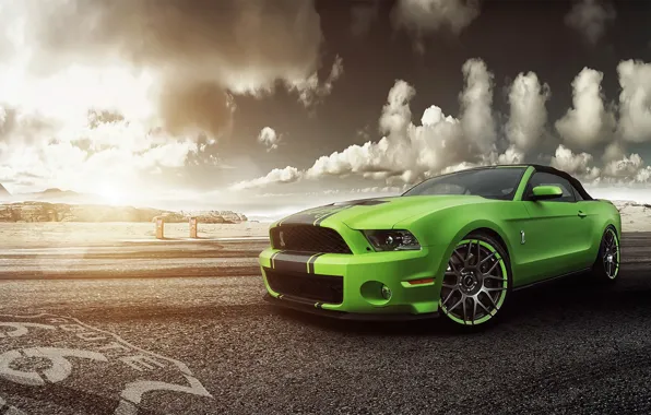 Картинка green, Mustang, Ford, Shelby, GT500, мустанг, зелёный, перед