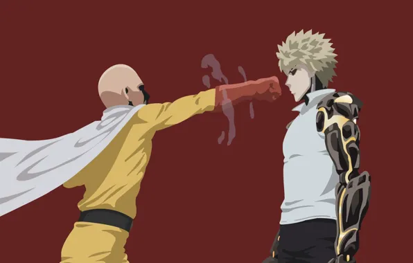 Red, game, minimalism, anime, power, man, punch, blonde