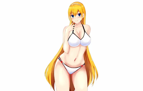 Girl, sexy, cleavage, long hair, boobs, anime, blue eyes, beautiful