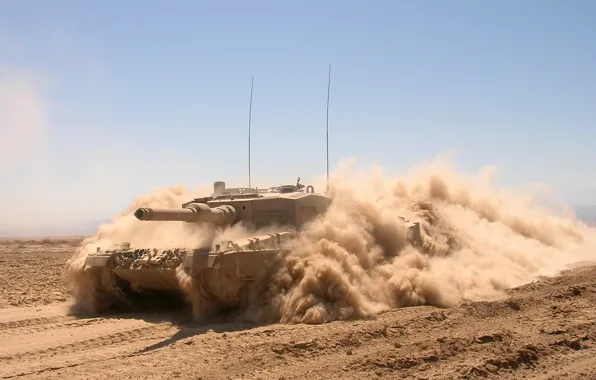 Картинка пыль, танк, боевой, бронетехника, Leopard 2 A4