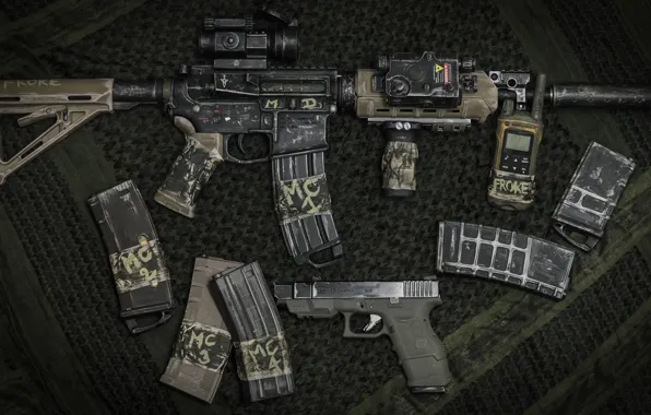 Оружие, карабин, Glock 26, штурмовая винтовка, радиосвязь
