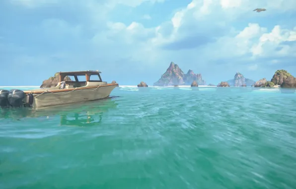 Море, лодка, остров, Nathan Drake, Натан Дрейк, Uncharted 4