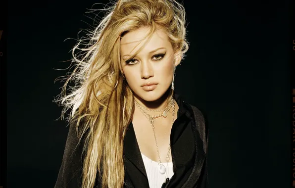 Картинка взгляд, девушка, украшения, стрелки, волосы, макияж, блондинка, Hilary Duff