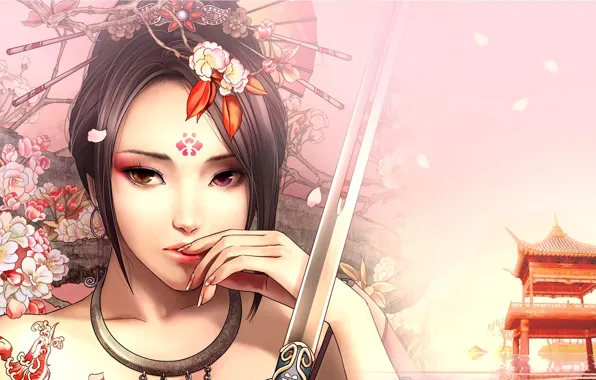 Картинка цветы, татуировка, арт, рука, беседка, разные глаза, девушка, Zhang Xiao Bai