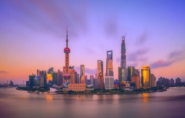 Картинка рассвет, утро, Китай, Шанхай