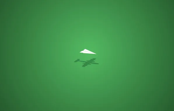 Зеленый, тень, минимализм, бумажный самолет