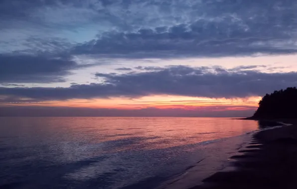 Море, небо, берег, вечер, прибой, заря