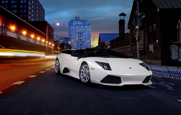 Ночь, улица, supercar, Lamborghini Murcielago, ламборгини, автообои, LP640 Roadster