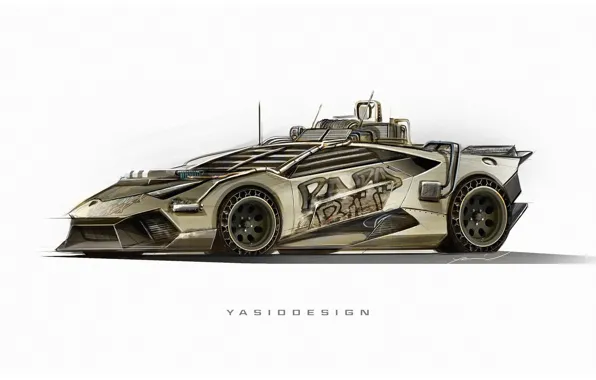 Минимализм, Рисунок, Lamborghini, Броня, Арт, Суперкар, Elysium, Lamborghini Huracan