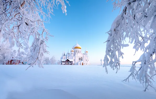 Картинка зима, снег, Россия, Урал, Белогорский монастырь