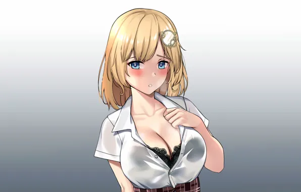 Girl, sexy, lingerie, bra, cleavage, blouse, boobs, anime